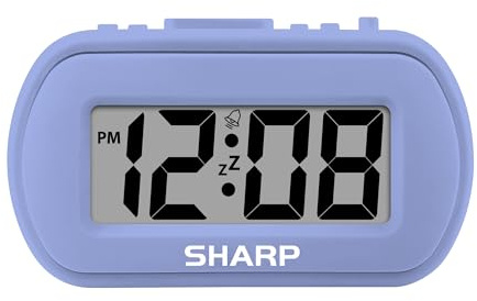 Sharp Digital Alarm Clock – Tactile Case with Soft Rubberized Finish - Battery Operated – Blue Backlight on Demand – Ascending Alarm – Easy to Use – Lavender