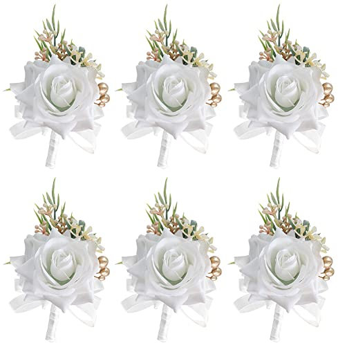 6 Stücke Hochzeit Boutonniere Blumen,Handgelenksblume,Boutonniere Hochzeit Zubehör,Boutonniere Braut,Ansteckblume,Blume Handgelenk Corsage,Wird Für Hochzeiten, Tanzpartys, Bankette, Jubiläen Verwendet