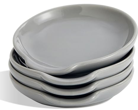 Swuut Keramik Löffel Rest Set von 4,Löffel Halter für Spatel, Zangen, Gadgets, Kaffeelöffel, Löffel Wiege für Kochplatte, Küchentheke (Grau x 4pcs)