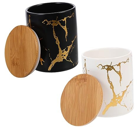 BESTonZON 2ensembles Bocaux De Conservation Alimentaire Étanches Céramique Marbrée De Pots Pour Café Épices Et Grains Design Élégant Noir Et Blanc Compatible Stockage Cuisine