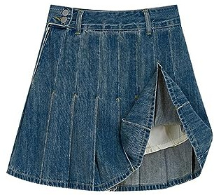 CHOUBAGUAI Gonna Jeans Gonne da Donna Pantaloncini Blu Vintage Y2k Divisa A-Line Mini Gonna di Jeans A Pieghe Chic Coreana Harajuku Moda Estate-Blu Scuro-L
