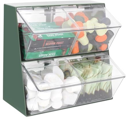 Bokelai Multipurpose Storage Organiser with Lid Coffee Pod Holder Storage Box for Tea Bags Capsules Creamer K Cup Suitable for various countertops Vintage Green