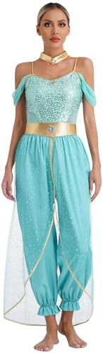 iiniim Damen Bauchtanz Kostüm Bauchtänzerin Orientalische Indische Verkleidung Halloween Karneval Fasching Party Tanzkleidung A Türkis XL