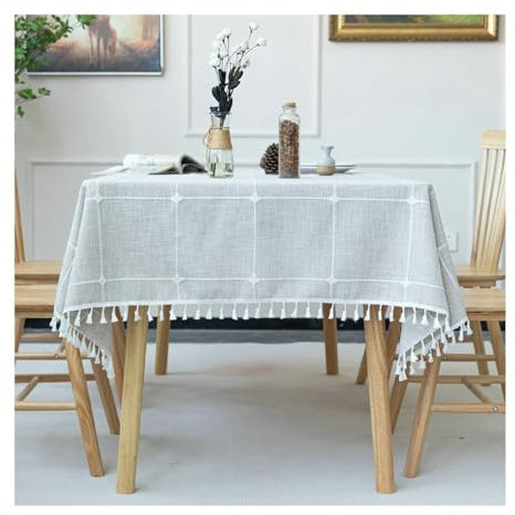 Gualiy Nappe de Table A Manger, Nappe 140x200CM Polyester Nappe Anti Tache sans Repassage Plaid avec Glands Nappe pour Table à Manger Picnic Party Jardin Cuisine, Gris