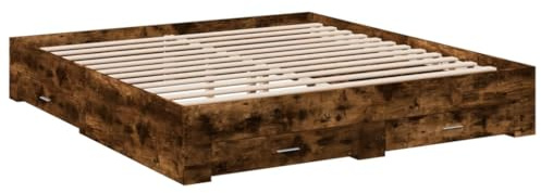 vidaXL Sängram med lådor rökfärgad ek 200x200 cm konstruerad trä, säng, förvaringssäng, dubbelsängram, dubbelsäng, sovrumsmöbler, sängbotten