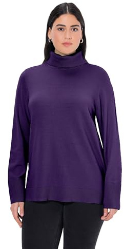 Ulla Popken Rollkragenpullover, Breite Rippbündchen, Langarm Pull-Over, Violet foncé, 60 FR/62 FR Femme