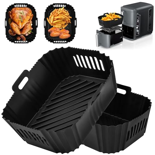 Hivio Silicone Air Fryer Liner for Ninja Double Stack Air Fryer XL SL400UK 9.5L, 2PCS Large Air Fryer Liners, Air Fryer Accessories for Vertical Ninja Stacked Airfryer and AF400UK, AF451UK Air Fryer