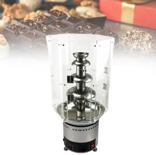 Chocolate Fountain Machine, 4 Tier Stainless Steel Chocolate Fondue Fountain Machine, 0℃~150℃ Adjustable, with Clear Plastic Acrylic Dust Cover, for Party Wedding Buffet