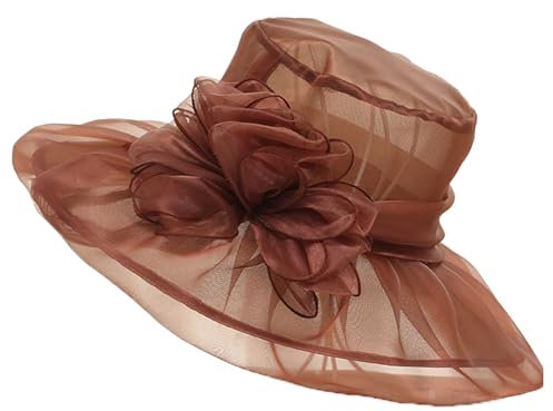 Kirche Hüte für Frauen Organza Viktorianische Hut Fancy Floral Tee Party Hüte Hochzeit Fascinator,Braun,One Size
