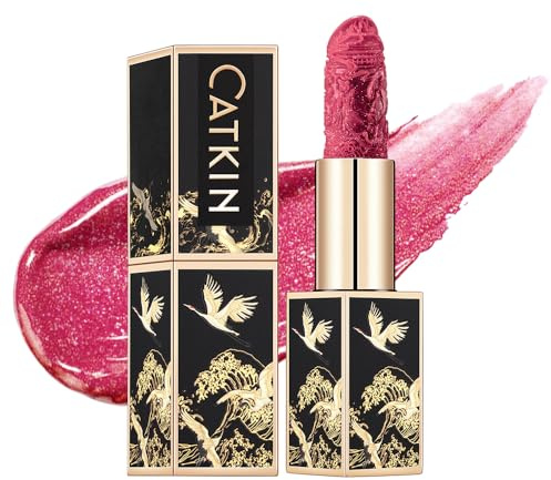 CATKIN Lippenstift Semi-Matt Finish, Nudetöne, Schimmernder mit Glänzender Oberfläche, Farbintensität Langanhaltend Pflegender Lippen-Stift, Vegane Formel