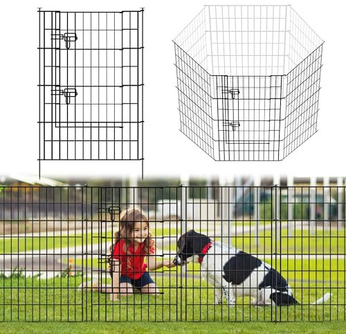 ARIFARO Decorative Garden Fence 5 Panels Total Length 3.5m (101cm H x 71cm W) No dig Animal Barrier Fencing with 4 Panels + 1 Gate, Pet Fence Rustproof Metal Wire Panel Border for Rabbits, Yard, Patio