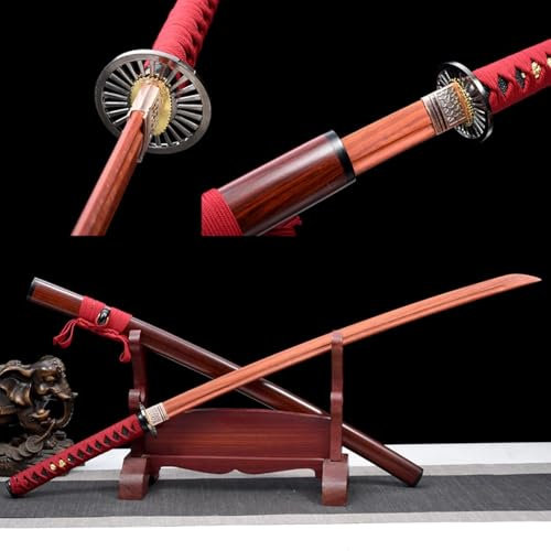 STUYKDIA Natürliches Mahagoni-Bokken, handgefertigtes Samurai-Schwert mit Scheide, Japanisches Katana für Ausstellung, Cosplay, Sammlung, Kendo/Iaido/Bushido-Training-103CM