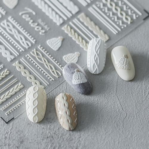 Auiremrti Winter Line Nagelsticker-Retro Warmer Pullover Strickdesigns Nagelaufkleber,Japanischer Stil Winter Elegantes Helles Farbschema Streifenmuster Nail Art