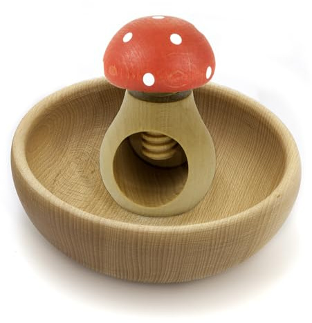 Holzfee Nussknacker mit Schale oder Teller Nussschale Nussteller Holz Nussknackerpilz Auswahl (Schale 16 cm | Pilz F)