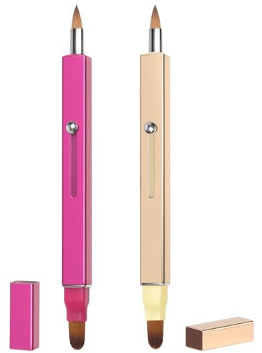 Pincel de Maquillaje para Labios, Retráctil, Doble Extremo, Portátil (Gold + rose)