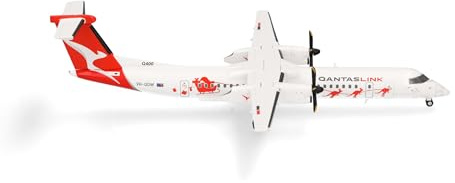 Herpa Modellflugzeug QantasLink Bombardier Q400 Dasher-8 Miniatur im Maßstab 1:200, Sammlerstück, Modell ohne Standfuß, Metall, Weiß, Rot
