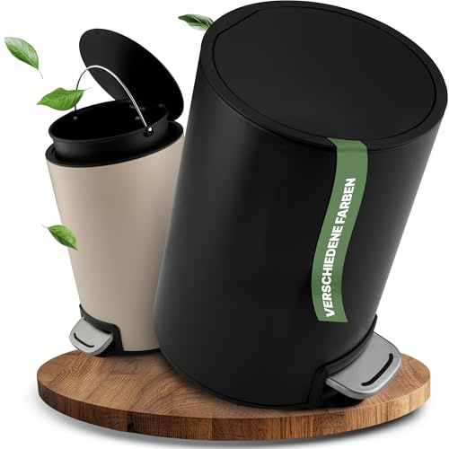 Delis Tree papperskorg 5 l, Pedalhink med ädel design och mjuk stängning, anti-lukt, för badrum badrum toalett kök kontor, sophink bricka hushåll kosmetika soptunna inomhushink (svart)