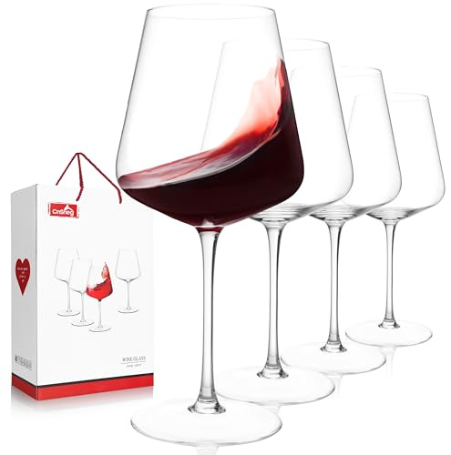 CnSneg Crystal Wine Glasses Set of 4, 25oz Large Wine Glasses with Stem, Bordeaux, Burgundy, Premium White Red Wine Glass Set Gift for Birthday, Wedding, Christmas