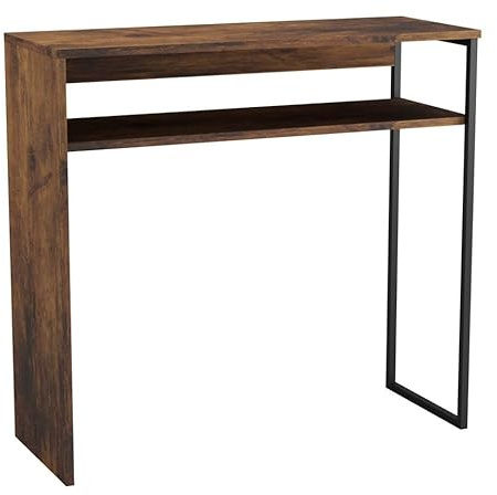 URBNLIVING 80cm Wooden & Steel Console Display Table Living Room Hallway with Storage Shelf (Rustic Brown)
