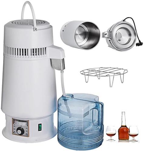 4L Water Distiller, 1L/H Home Pure Water Alcohol Distiller Filter Machine Electric Countertop Alcohol Distiller, Stainless Steel Inner, Adjustable Temperature, Overheat Protection