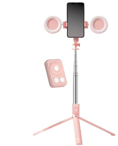 1 Selfie Stick Tripod with 2 Lights | 67 Inch Height Portable Wireless Remote Phone for Travel | Perfect Travel Phone Tripod Stand for Most Smartphones, Suitable for Recording, Video, Photos