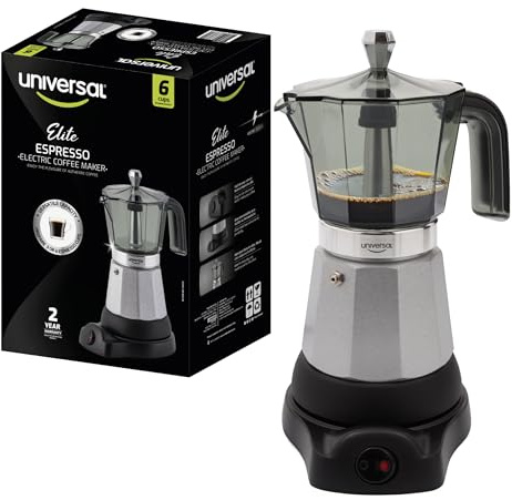 universal Electric Moka Pot 6 Cup (300ml), Cuban Coffee Maker 480W, Portable Espresso Maker with Detachable Base, Easy One-Touch Brewing, No Stove Needed