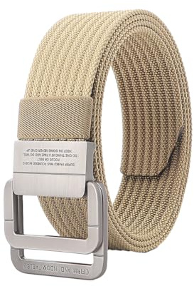 Suammiitstrieadea Cintura Regolabile con Doppi Anelli a D per Uomo e Donna Robusta e alla Moda Facile da Regolare. Cintura in Tessuto Elastico e Tessuto Canvas per la Vita, kaki