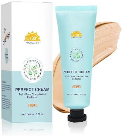 Body Coverage Perfector with SPF 30+, All-Over Complexion Perfector CC Cream, Full Coverage Foundation & Concealer Cream, Waterproof, Long-Lasting for Shimmery Face & Body (Light)