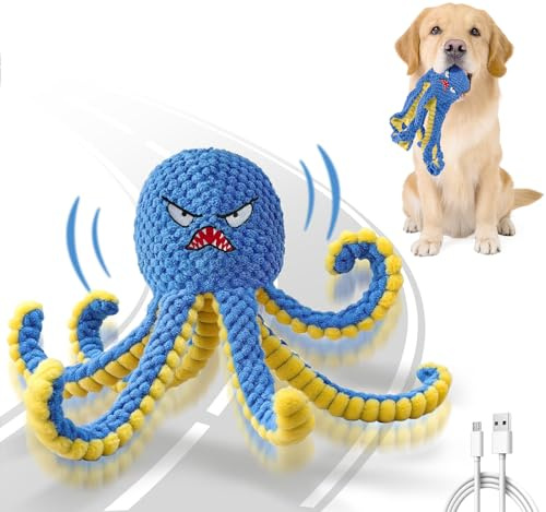 Qraxond Jouet interactif pour Chien en Forme de Pieuvre, Jouet pour Chien sautant Automatique Durable pour Les Garder occupés, Jouet couineur en Mouvement pour Chien, Jouet pour Rechargeable par