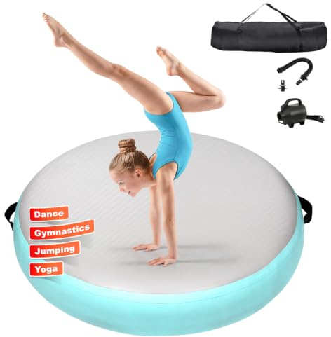KIKILIVE Matte Airspot, rundes Luftkissen 20 cm hoch, Durchmesser 100/140 cm, mit 600W Pumpe und Reparatur-Set, für Yoga/Cheerleading/Fitness/Training