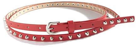 Leekcol Damen-Vintage-Punk-Nietengürtel mit schwarzer Metallschnalle, 168 cm Länge.,Rot,170 x 1,3 cm