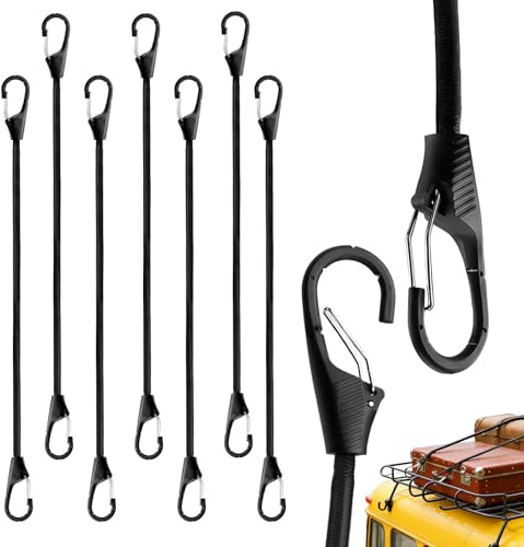 SEESUNO Bungee Cords with Carabiner Clips, 8 Pcs 12 Inch Black Bungee Cord for Securing Luggage, Camping Gear, Bike Racks, Car Roof