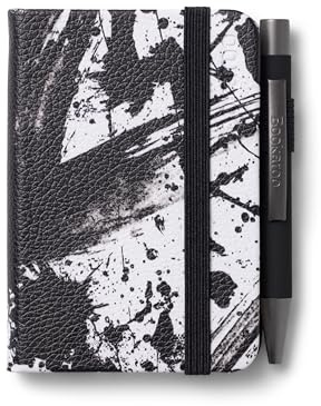IF Bookaroo Carnet de notes A7 de poche et sac à main avec stylo à bille noir, 192 pages – Noir et blanc – Éclaboussures