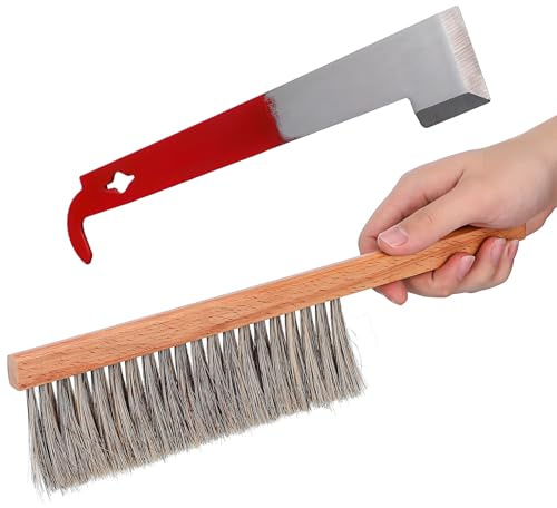 SEWACC Set di Strumenti per Arnia 2 Pezzi Spazzola per Apicoltura e Gancio a J in Legno e Metallo Kit per Apicoltura Multifunzionale per Gestione Alveari e Pulizia Api