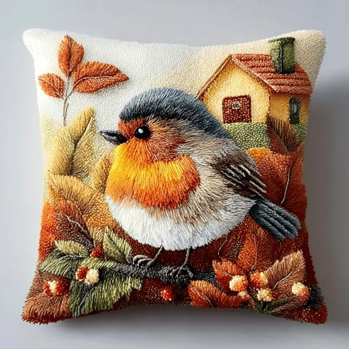 Taxpy Kit de Coussin à Nouer 43x43 cm,Animal Oiseau,Latch Hook pour Débutants,Enfants et Adultes,Kit DIY avec Fils et Taie d’Oreiller, Broderie à Faire Soi-Même