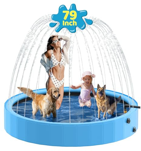 Raxurt Faltbarer Hundepool mit Sprühkopf, 200cm strapazierfähiger Hundepool, 2-in-1 rutschfeste PVC-Badewanne für Haustiere für den Außenbereich im Garten