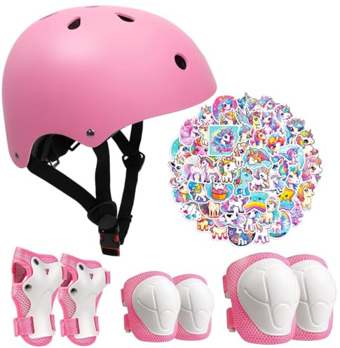 YORITA Kids Bike Helmet Set,CPSC Certified with Knee Elbow Wrist Pads Guards,Toddler Adjustable Black Helmet for Ages 2-3-5-8 Girls Child,Sports Protective Gear Set for Bicycle Skate Scooter