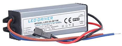 FTVOGUE Controlador LED, Fuente de Alimentación de Aluminio para LED 25-36x1W, DC75-126V, Ideal para Iluminación Interior y Exterior