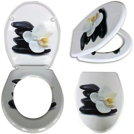 Hayrets Toilettendeckel Duroplast mit Absenkautomatik, WC-Sitz mit Orchidee Motiv und leichter Reinigung, Klodeckel passend für handelsüblichen WC-Becken, Belastung der Klobrille 150kg