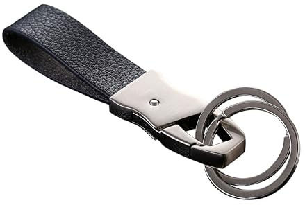 Cerbery® | Eleganter Schlüsselanhänger aus Leder mit Ringen und Geschenkbox | Schlüsselband Schlüsselbund Schlüsselhalter Schlüsselring Auto Foto Gravur Ring | Damen Herren | Geschenk