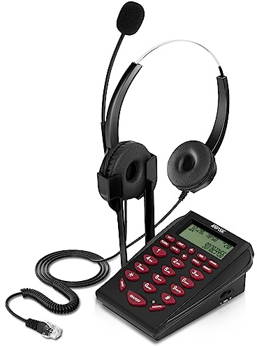 AGPtEK Upgraded Call Center Phone, Corded Telephone with Binaural Headset & Dialpad for House Call Center Office - Noise Cancellation