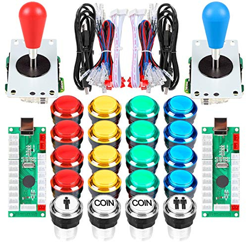 Arcade Kits 2 Player Classic Arcade DIY USB Encoder to PC Joystick Games + 2x 5Pin Rocker + 16x 30mm 5V LED Push Buttons 1 + 2 Players Coin Buttons For Raspberry Pi 1 2 3 3B Mame Fighting Stick