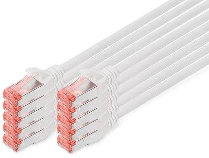 DIGITUS LAN Kabel Cat 6 - 1m - 10 Stück - RJ45 Netzwerkkabel - S/FTP Geschirmt - Kompatibel zu Cat6A und Cat7 - Grau