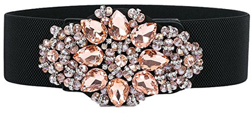 Cheerlife Damengürtel Blumen mit Strass Breiter Gürtel Belt Stretchgürtel Elastischer Gürtel Taillengürtel Kleidgürtel Gürtelbund Hüftgurt Rosa