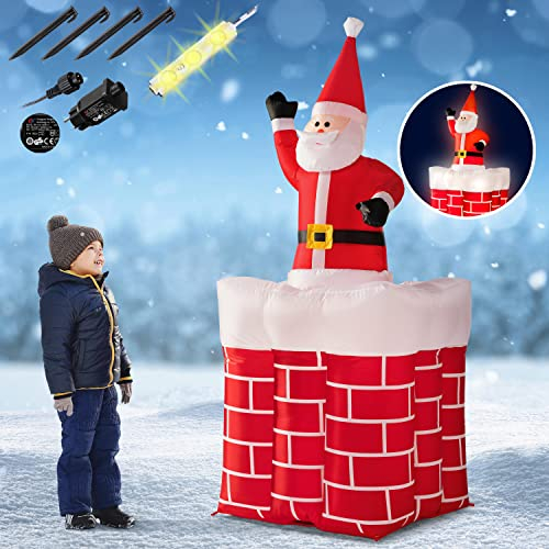 MONZANA® Aufblasbarer Weihnachtsmann 178cm groß LED Beleuchtet IP44 springt-aus-dem-Schornstein Außen Santa Weihnachten Weihnachtsdeko Weihnachtsfigur