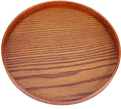 Bandeja Redondo de Servir de Madera Natural de Madera Té Comida Platos Bebida de Agua para encimera Cocina Mesa de Centro Desayuno(24 Cm)