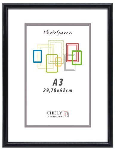 CHELY INTERMARKET MOD312 Marco Fotos PVC Decorativo Moderno A3 Ligero Estilo Minimalista Ideal Certificados Cuadros Decoración Oficina Pared Vertical Color Negro Versátil 1 Unidad