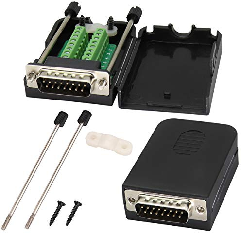 AAOTOKK DB15 Vite Morsettiera Adattatore D-SUB 15 Pin 2 File DB15 Maschio a 16 Pin/Vie Femmina Connettore Seriale Breakout Board Modulo di Segnale con Custodia(2 Pezzi/Maschio)
