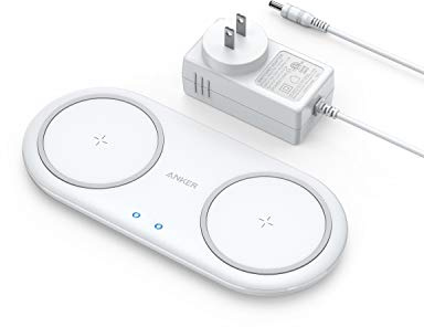 Anker Wireless Charger, PowerWave 10 Dual Pad, Qi Certified, 7.5W for iPhone 11, 11 Pro, 11 Pro Max, XS Max, XR, XS, X, 8, 8 Plus, 10W for Galaxy S20 S10 S9 S8, Note 10 Note 9, DC Adapter Included