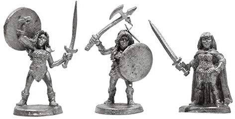 IRON WIND METALS 3 Piece Dwarf Shield Maidens Set - 100% Lead-Free Pewter - Classic Fantasy Miniatures for 28mm Table Top Games - Made in USA - RAL Partha Miniatures